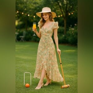 🌸 Floret Studios “Adelaide” Floral Wrap Maxi Dress – Cream Coral – Size M – NWT